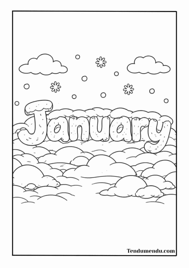 clouds coloring sheet of january month
