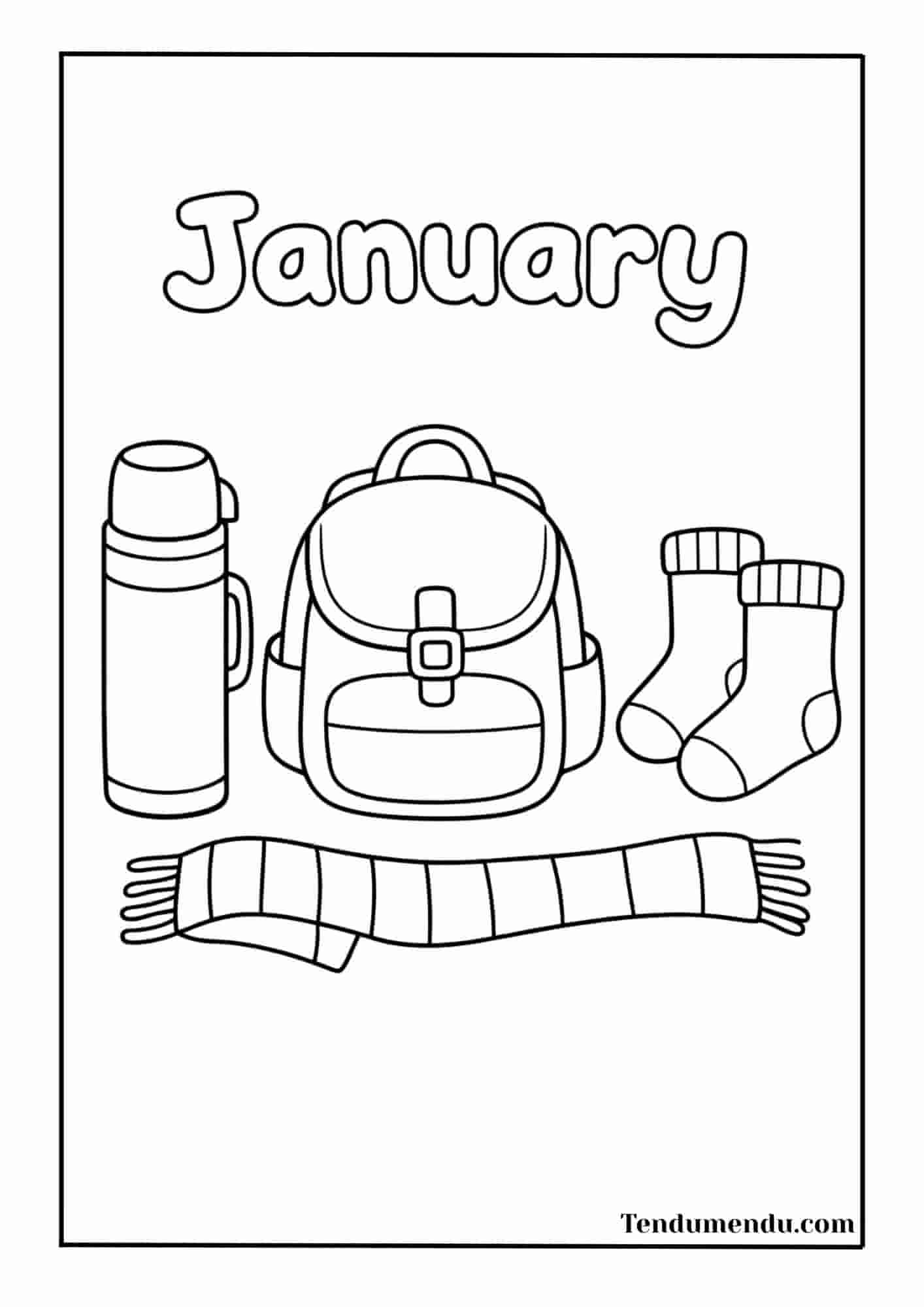 cute winter accessories coloring page