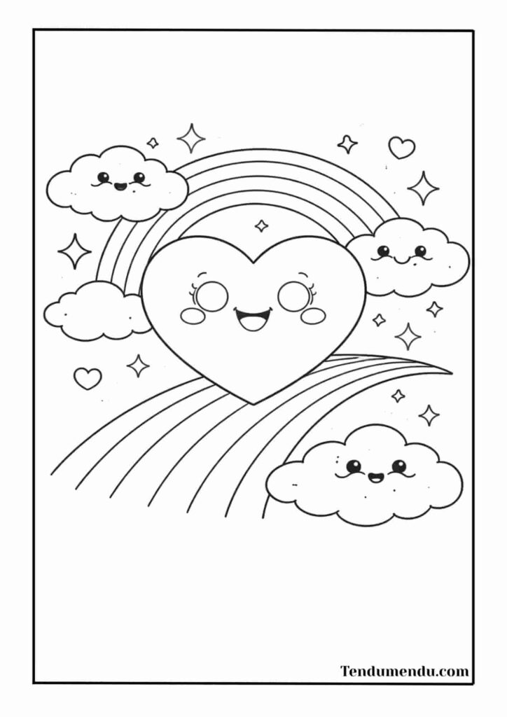 free heart rainbow coloring page pdf