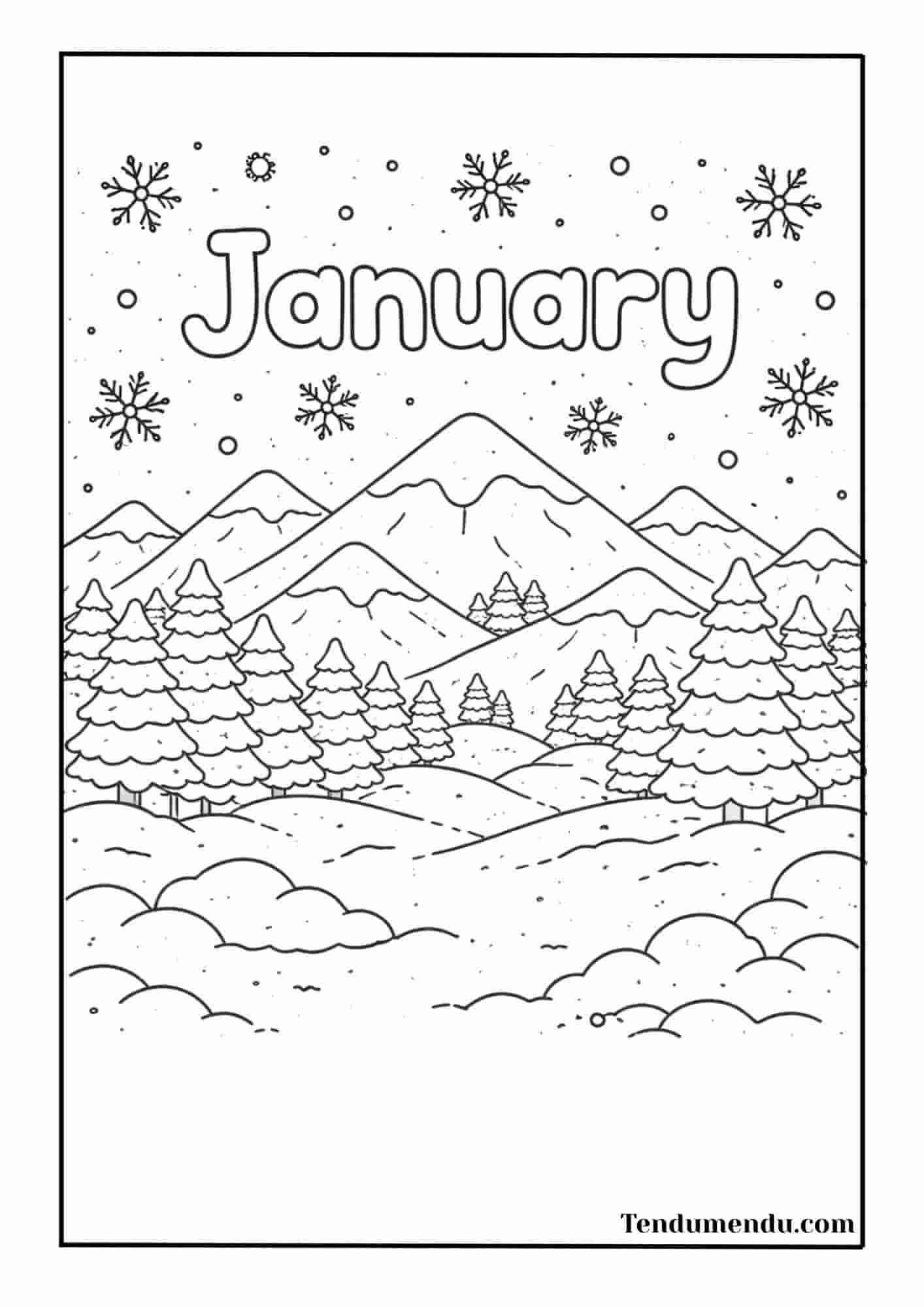 january mountains pdf coloring page