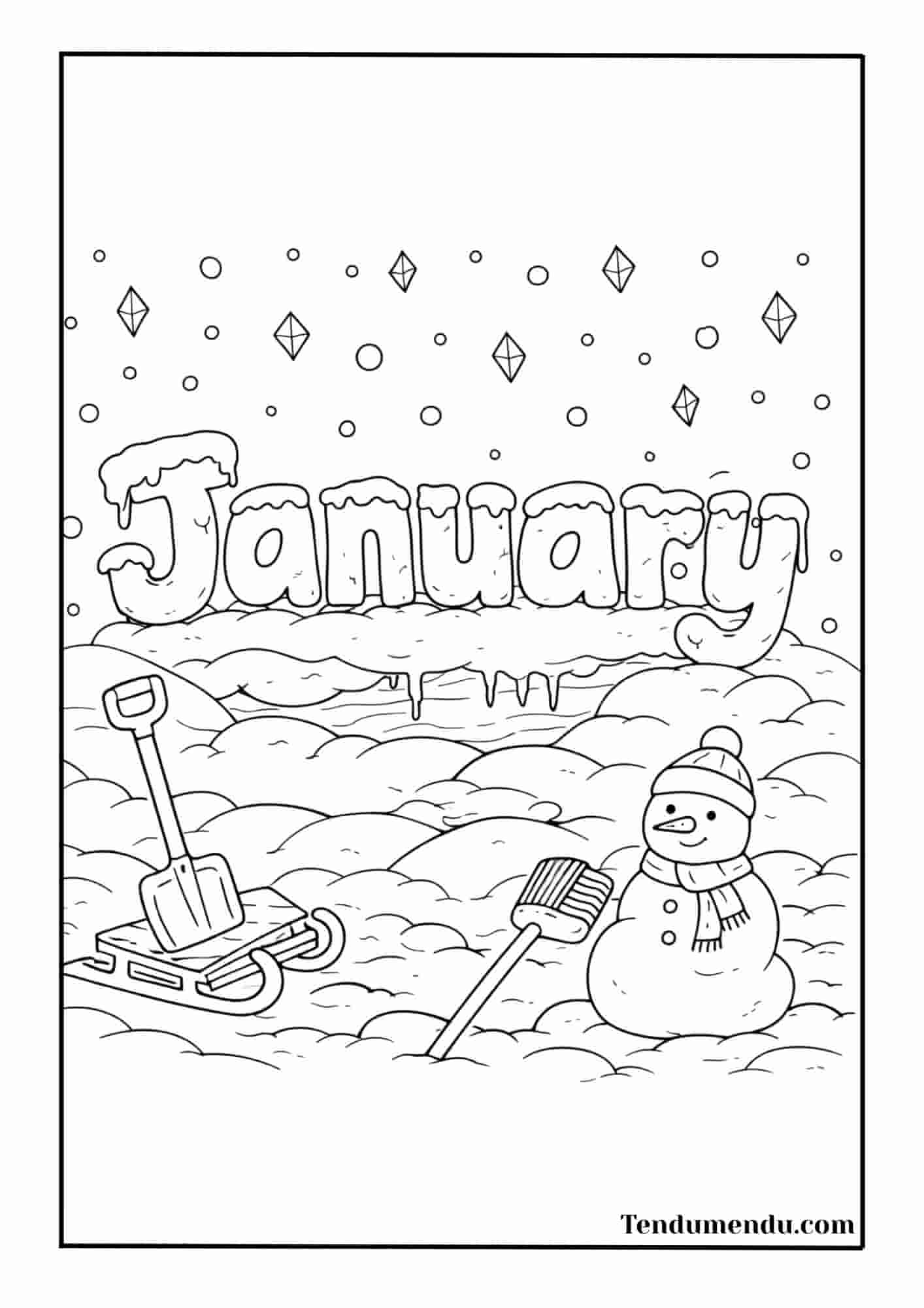 snowman happy january coloring page