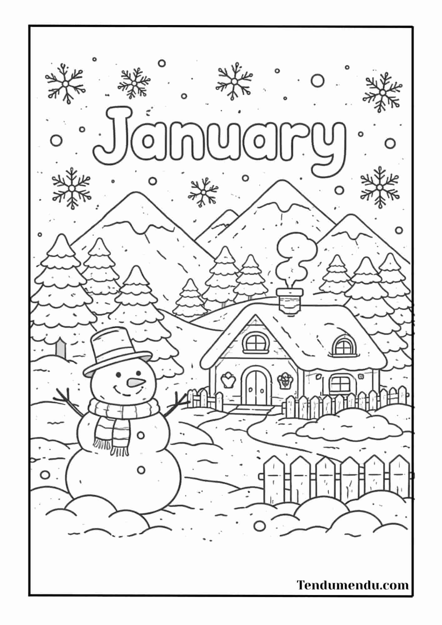winter coloring sheets of january